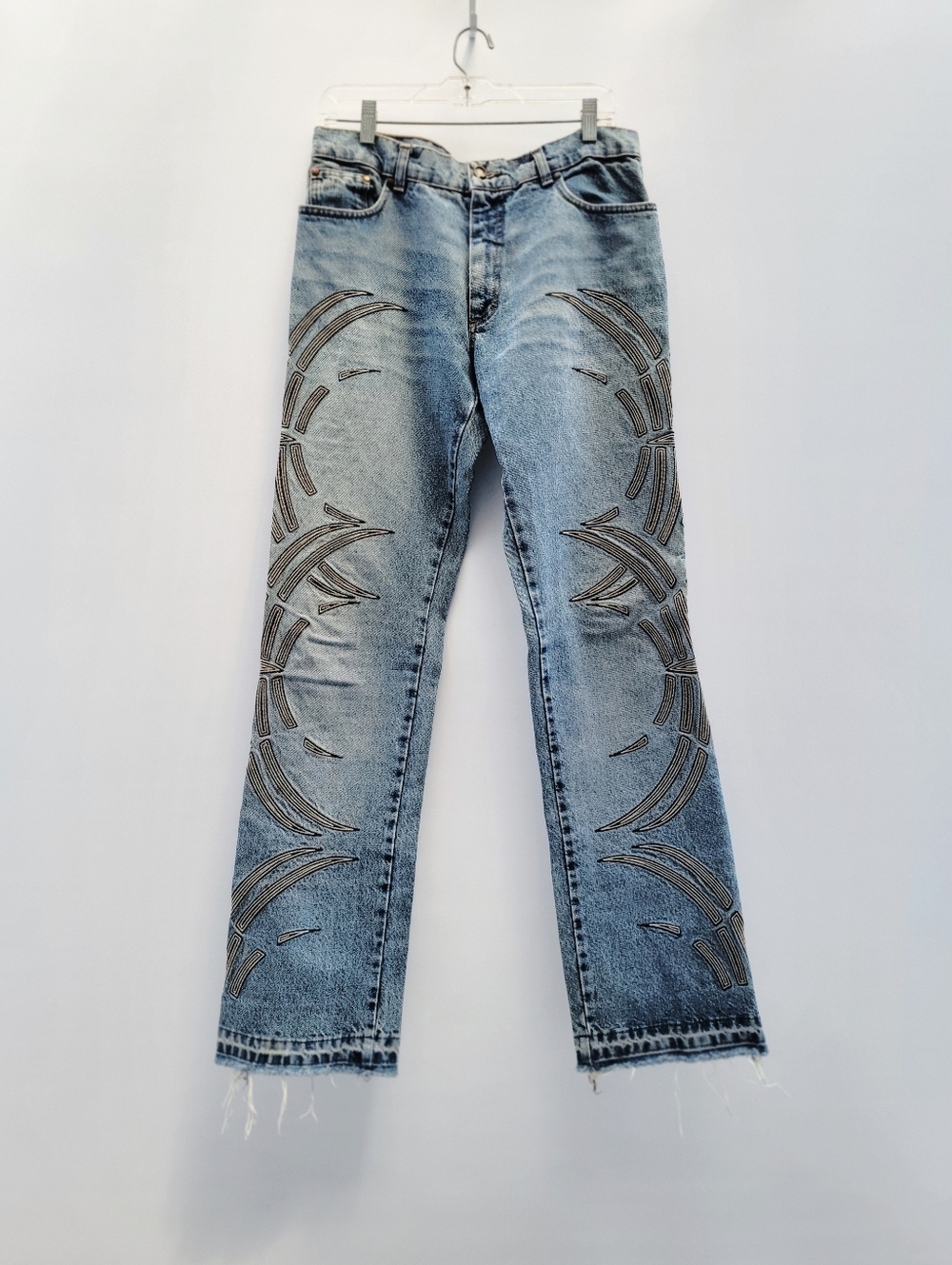 Roberto Cavalli Vintage Y2K Tribal Embroidered Blue Jeans Mens Size Medium W32 - Picture 16 of 16